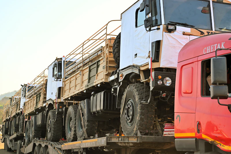 Fleet of trucks parked together